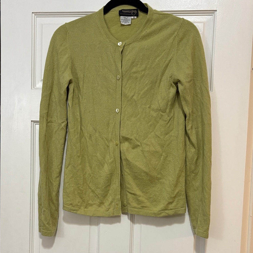 Country Shop Women’s 100% Cashmere Green Cardigan – Size Small